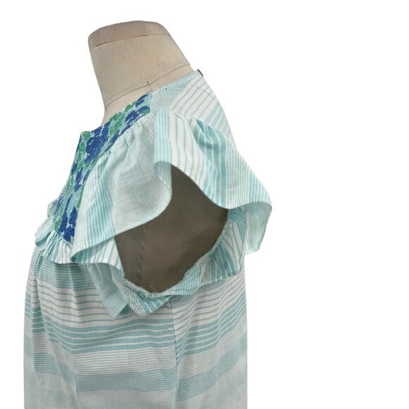 J.Marie Blouse Top Flutter Sleeve Embroidered Floral Stripe Size Small - Picture 7 of 13